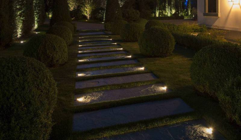 Stone Pathway Lights Installed in a Backyard