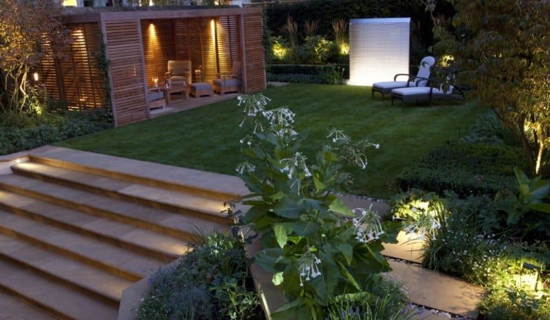 Backyard Landscaping Steps illuminated with Faceted LED Lights