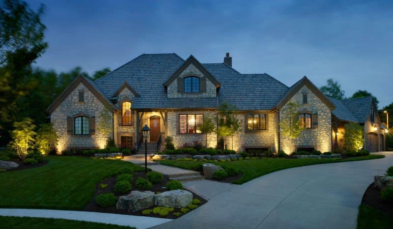 Up-lights installed to create a Lighting Oasis on the front of a home