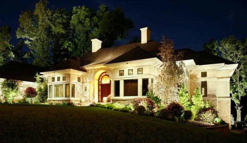 Outdoor Lighting installed in a home facing upwards to create a soft glow to illuminate home structure
