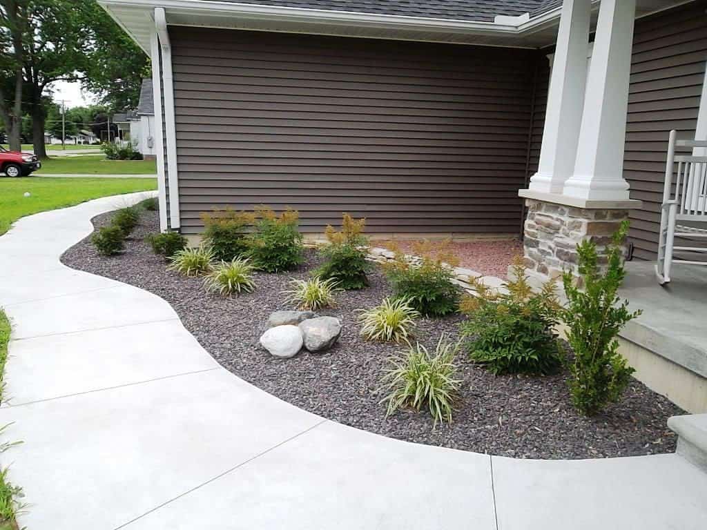 Front Yard Landscaped with Mulch and Shrubs