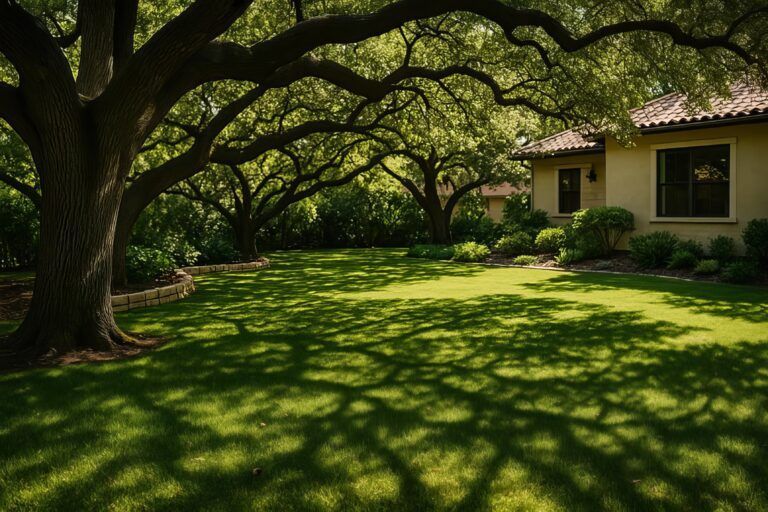 Best sod for shade in San Antonio showing St. Augustine, Zoysia, and Bermuda grass in shaded and sunny lawns
