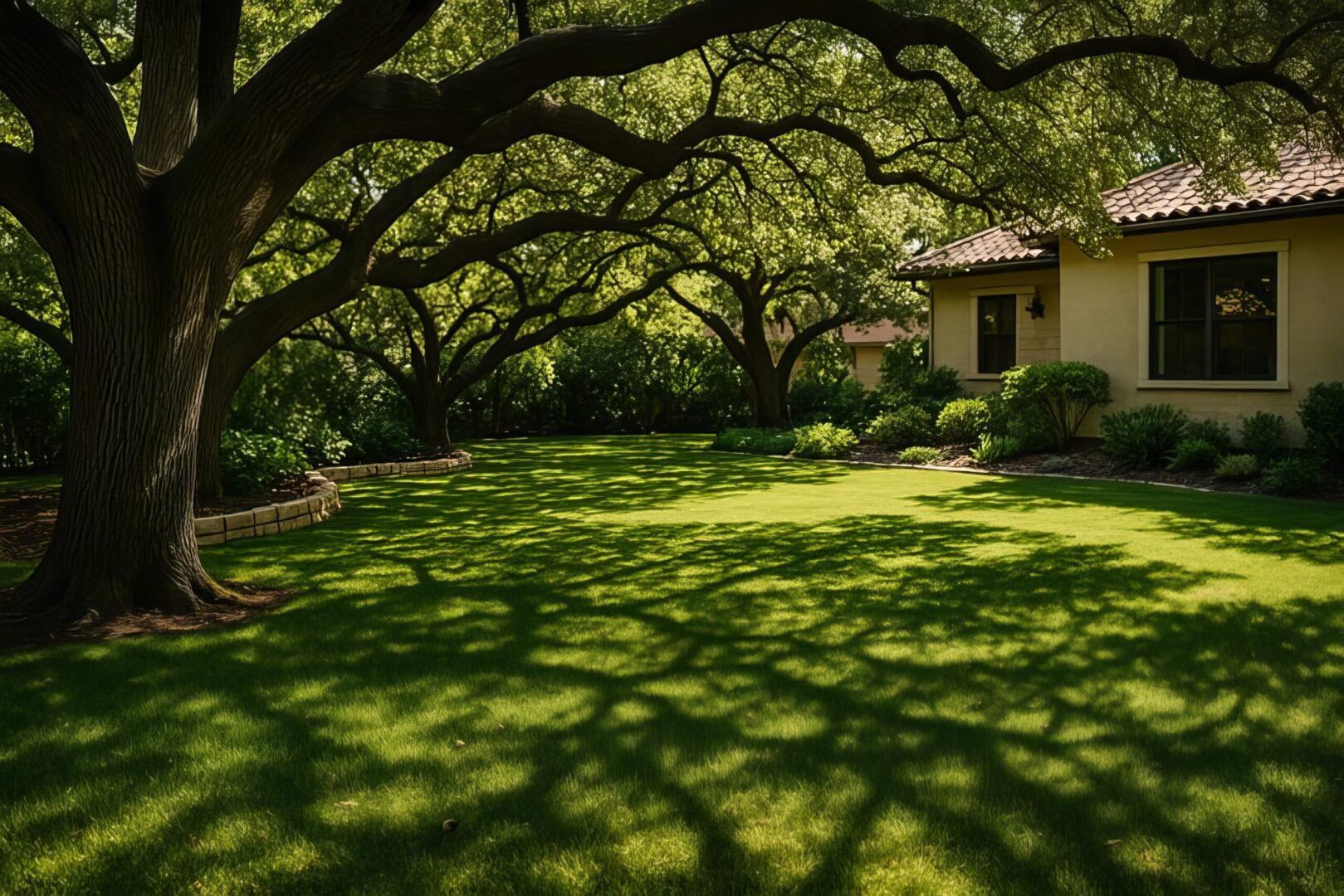 Best sod for shade in San Antonio showing St. Augustine, Zoysia, and Bermuda grass in shaded and sunny lawns
