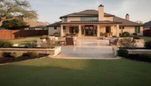 After backyard landscape refresh with drought-tolerant xeriscape plants, clean edging, and fresh mulch beds