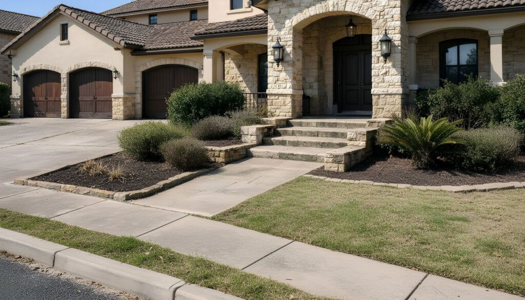 Helotes front yard refresh after: drought-tolerant landscape design with xeriscape plants and clean edging
