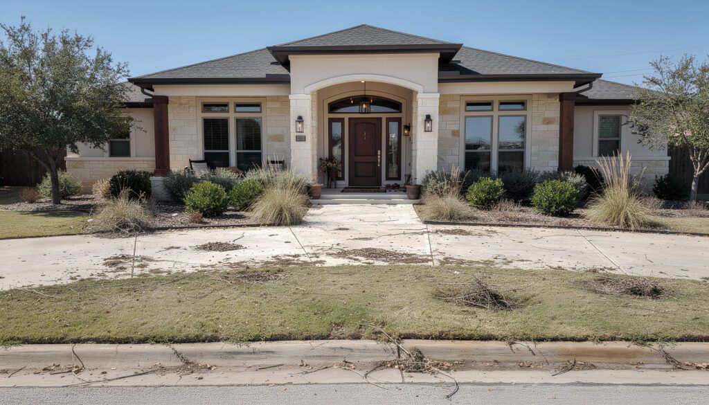 Luxury front yard cleanup before landscaping, overgrown beds and lawn prep for landscape design transformation