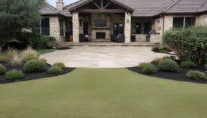 Luxury backyard reset landscape design with drought-tolerant xeriscaping in Fair Oaks Ranch