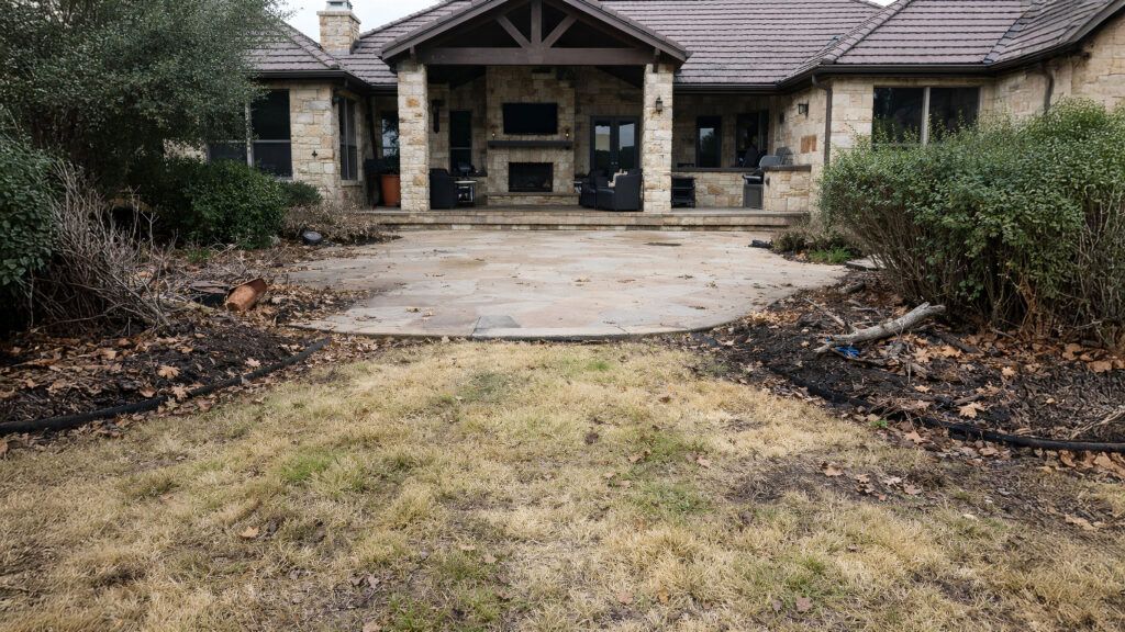 Before luxury home backyard reset in Fair Oaks Ranch, landscape design prep for drought-tolerant xeriscape