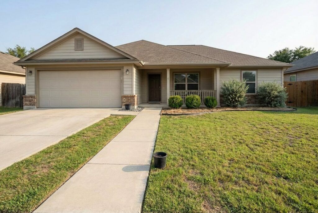 Before photo of warm-season landscape design area prior to drought-tolerant xeriscape landscaping